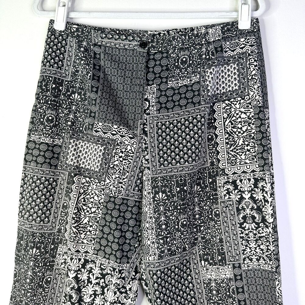 Talbots Pants Women 12 Black White Paisley Patchwork High Rise Cotton Cropped - Picture 3 of 10